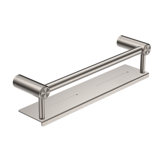 MECCA CARE 25MM GRAB RAIL WITH SHELF 300/450MM BRUSHED NICKEL