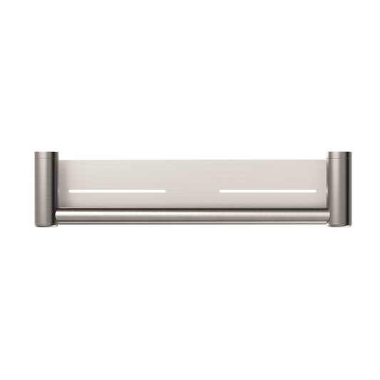 MECCA CARE 25MM GRAB RAIL WITH SHELF 300/450MM BRUSHED NICKEL