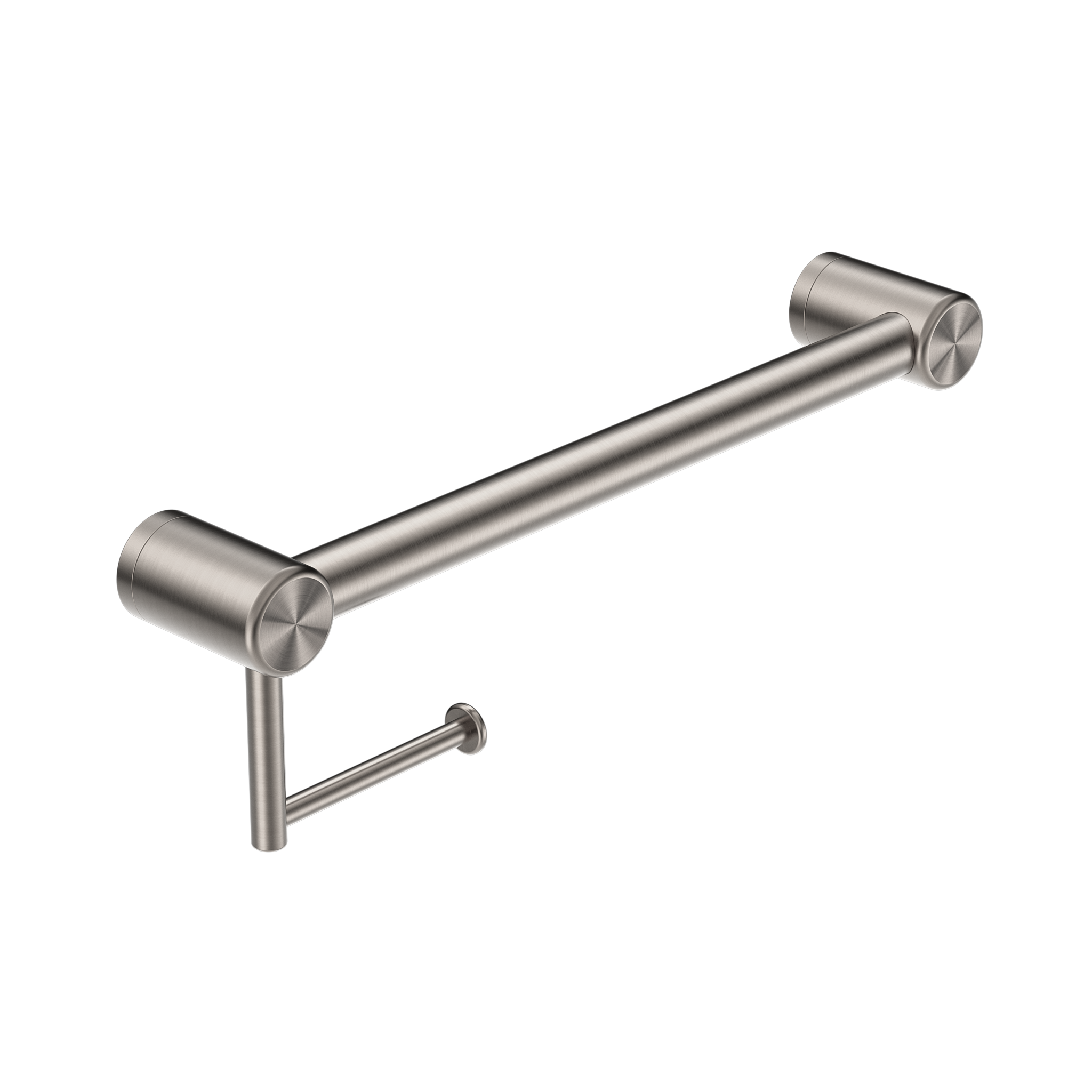 MECCA CARE 32MM GRAB RAIL WITH TOILET ROLL HOLDER 450MM BRUSHED NICKEL