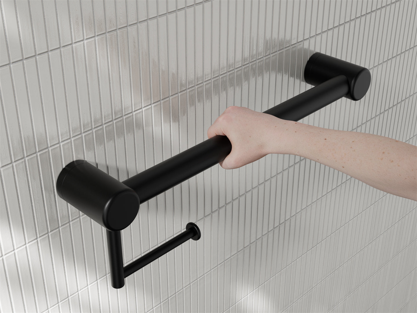 MECCA CARE 32MM GRAB RAIL WITH TOILET ROLL HOLDER 450MM MATTE BLACK