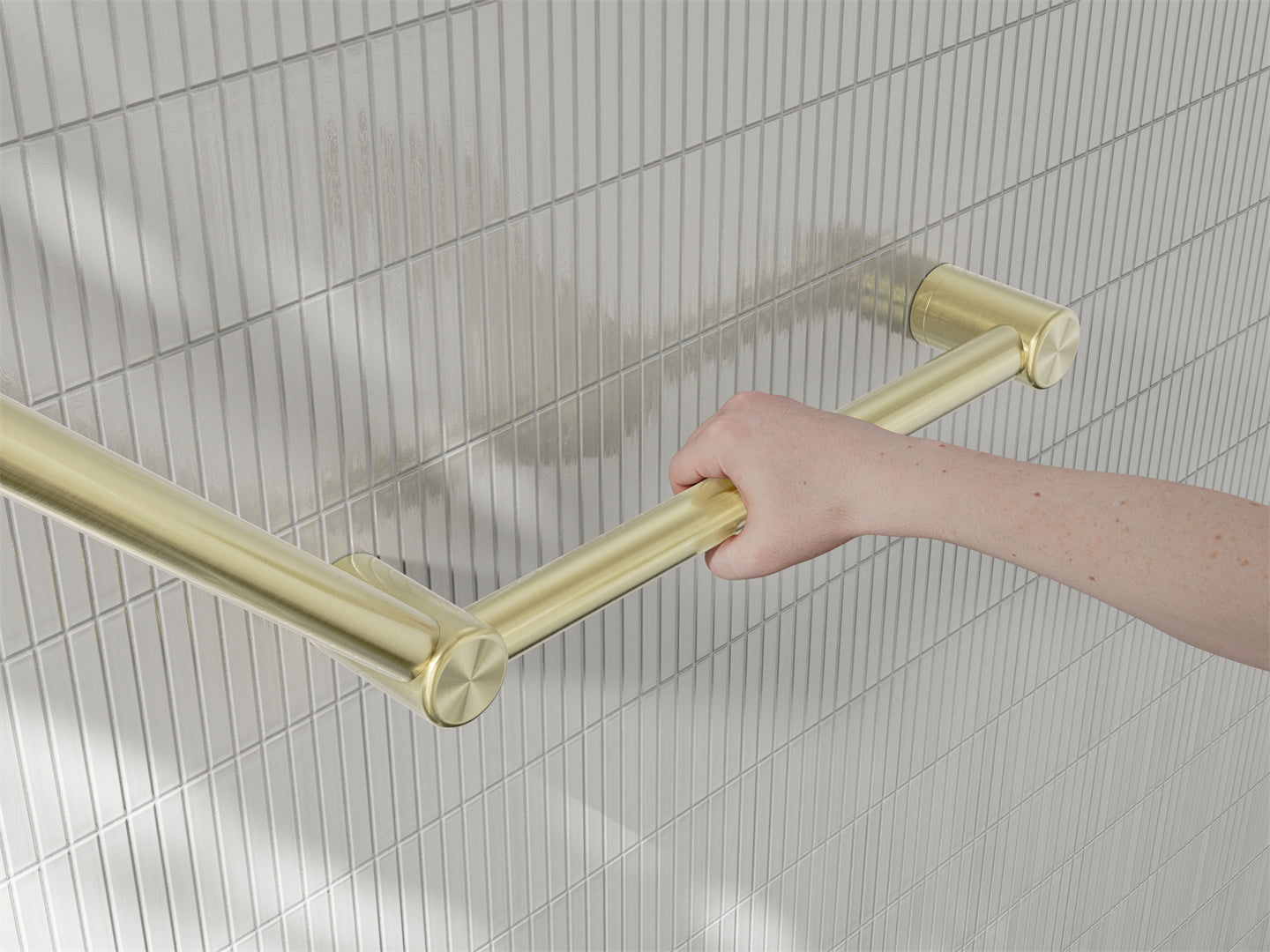 MECCA CARE 32MM AMBULANT TOILET GRAB RAIL 45 DEGREE 750X450MM BRUSHED GOLD
