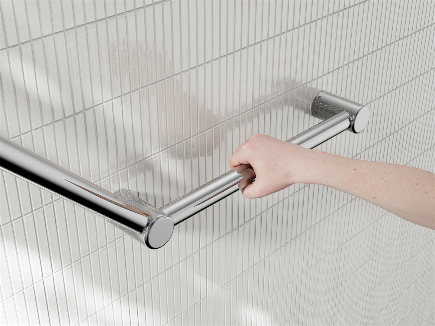 MECCA CARE 32MM AMBULANT TOILET GRAB RAIL 45 DEGREE 750X450MM CHROME