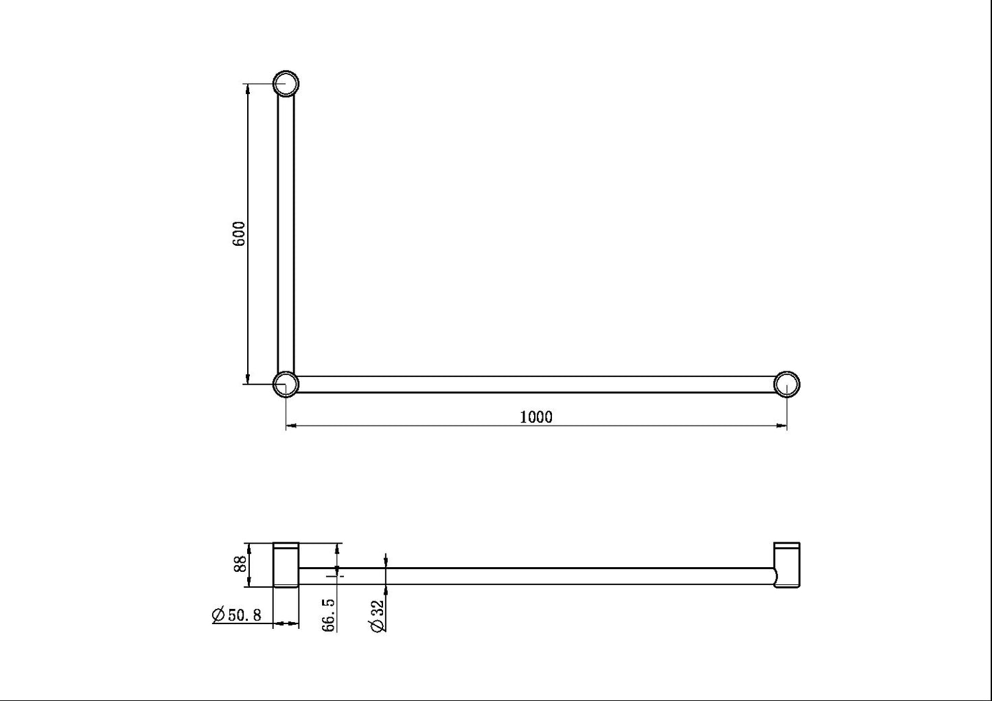 MECCA CARE 32MM DDA ACCESSIBLE TOILET GRAB RAIL SET 90 DEGREE 600X1000MM GUN METAL