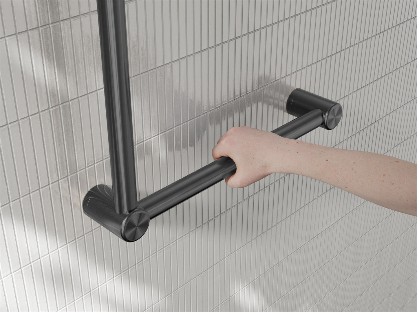 MECCA CARE 32MM AMBULANT TOILET GRAB RAIL 90 DEGREE 450X450MM GUN METAL