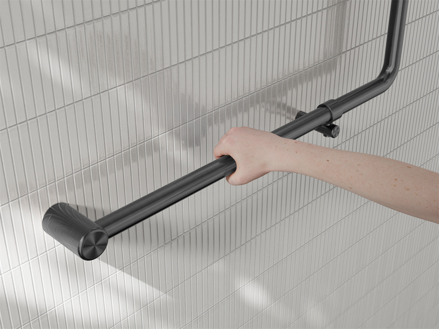 MECCA CARE 32MM 90 DEGREE NZ4121 ACCESSIBLE TOILET GRAB RAIL 750X750MM GUN METAL