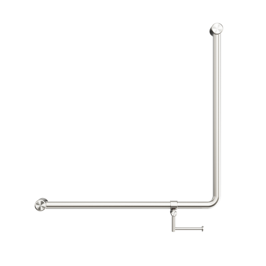MECCA CARE 32MM 90 DEGREE NZ4121 ACCESSIBLE TOILET GRAB RAIL 750X750MM WITH TOILET ROLL HOLDER BRUSHED NICKEL