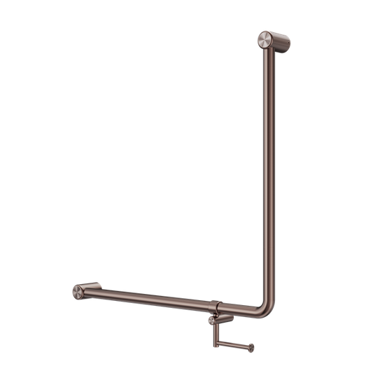 MECCA CARE 32MM 90 DEGREE NZ4121 ACCESSIBLE TOILET GRAB RAIL 750X750MM WITH TOILET ROLL HOLDER BRUSHED BRONZE