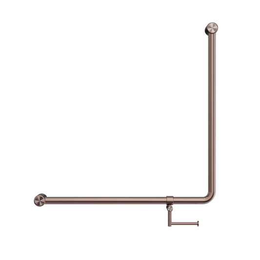 MECCA CARE 32MM 90 DEGREE NZ4121 ACCESSIBLE TOILET GRAB RAIL 750X750MM WITH TOILET ROLL HOLDER BRUSHED BRONZE