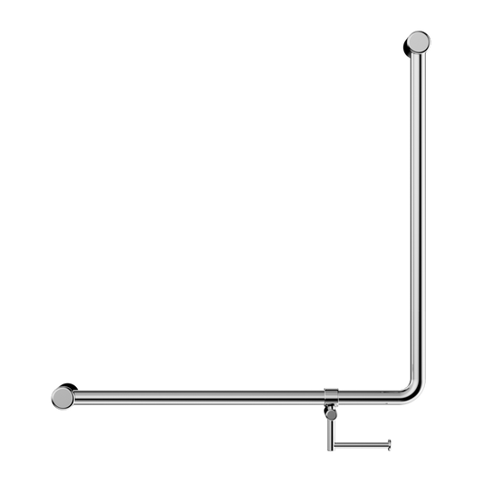 MECCA CARE 32MM 90 DEGREE NZ4121 ACCESSIBLE TOILET GRAB RAIL 750X750MM WITH TOILET ROLL HOLDER CHROME