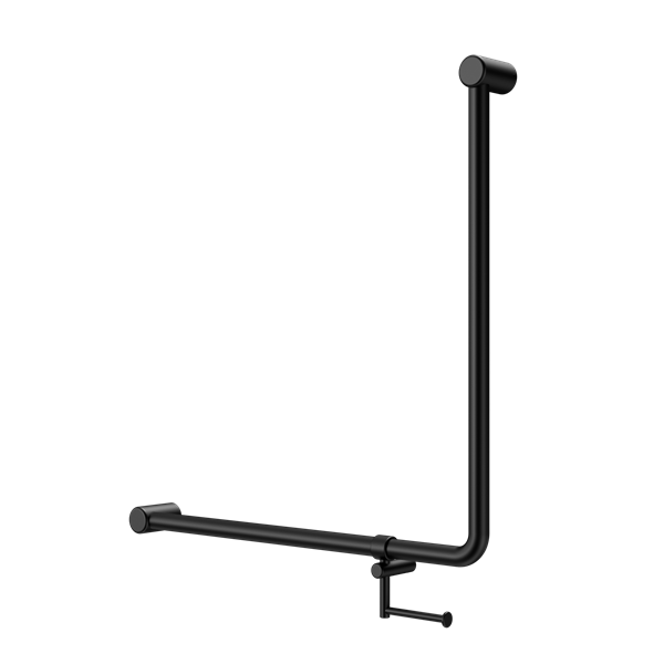MECCA CARE 32MM 90 DEGREE NZ4121 ACCESSIBLE TOILET GRAB RAIL 750X750MM WITH TOILET ROLL HOLDER MATTE BLACK