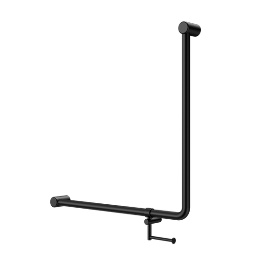 MECCA CARE 32MM 90 DEGREE NZ4121 ACCESSIBLE TOILET GRAB RAIL 750X750MM WITH TOILET ROLL HOLDER MATTE BLACK
