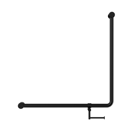 MECCA CARE 32MM 90 DEGREE NZ4121 ACCESSIBLE TOILET GRAB RAIL 750X750MM WITH TOILET ROLL HOLDER MATTE BLACK