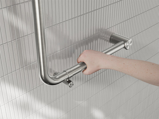 MECCA CARE 32MM AMBULANT 90 DEGREE BENT TUBE GRAB RAIL 450X450MM BRUSHED NICKEL