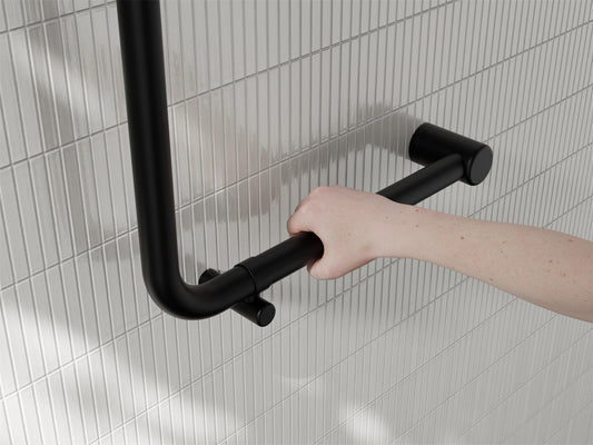 MECCA CARE 32MM AMBULANT 90 DEGREE BENT TUBE GRAB RAIL 450X450MM MATTE BLACK