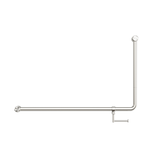 MECCA CARE 32MM DDA ACCESSIBLE TOILET 90 DEGREE BENT TUBE GRAB RAIL 600X1000MM WITH TOILET ROLL HOLDER BRUSHED NICKEL