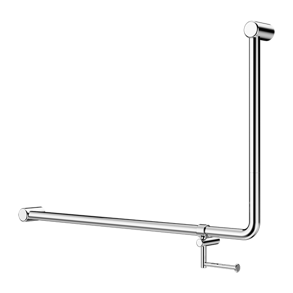 MECCA CARE 32MM DDA ACCESSIBLE TOILET 90 DEGREE BENT TUBE GRAB RAIL 600X1000MM WITH TOILET ROLL HOLDER CHROME