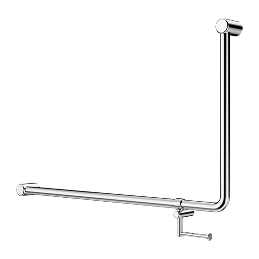 MECCA CARE 32MM DDA ACCESSIBLE TOILET 90 DEGREE BENT TUBE GRAB RAIL 600X1000MM WITH TOILET ROLL HOLDER CHROME