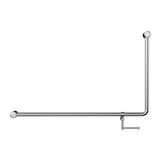 MECCA CARE 32MM DDA ACCESSIBLE TOILET 90 DEGREE BENT TUBE GRAB RAIL 600X1000MM WITH TOILET ROLL HOLDER CHROME