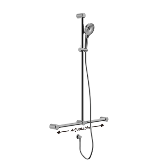 MECCA CARE 32MM T BAR GRAB RAIL AND ADJUSTABLE SHOWER SET 1100X750MM CHROME