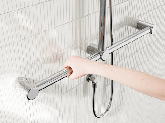 MECCA CARE 32MM T BAR GRAB RAIL AND ADJUSTABLE SHOWER SET 1100X750MM CHROME