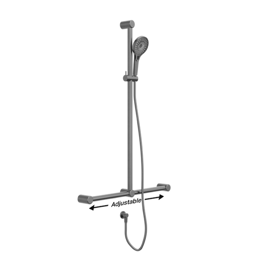 MECCA CARE 32MM T BAR GRAB RAIL AND ADJUSTABLE SHOWER SET 1100X750MM GUN METAL
