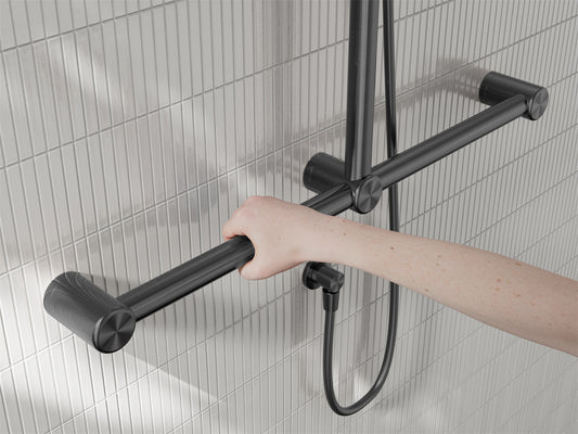 MECCA CARE 32MM T BAR GRAB RAIL AND ADJUSTABLE SHOWER SET 1100X750MM GUN METAL