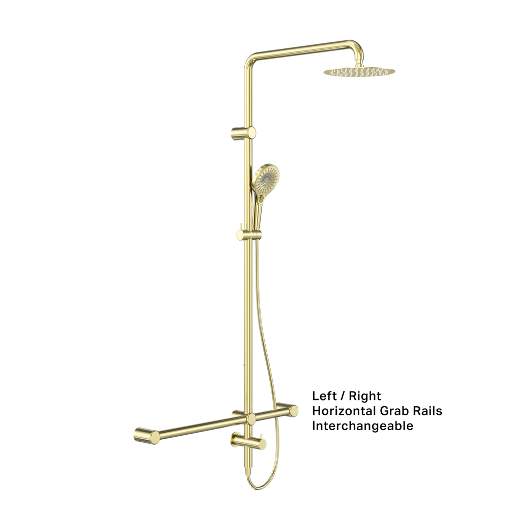 MECCA CARE 32MM T BAR GRAB RAIL 1100X750MM TWIN SHOWER SET BRUSHED GOLD