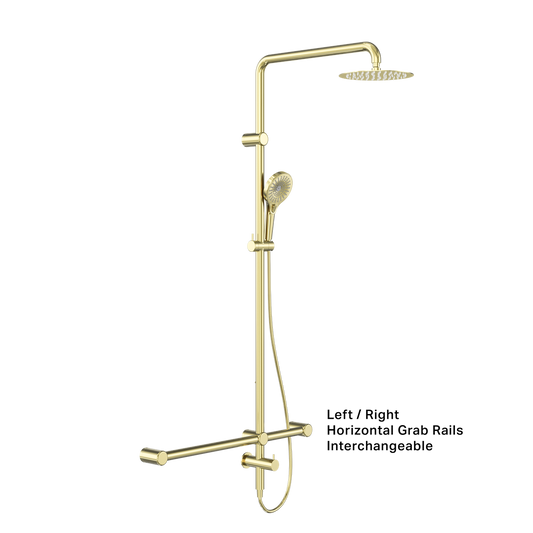 MECCA CARE 32MM T BAR GRAB RAIL 1100X750MM TWIN SHOWER SET BRUSHED GOLD