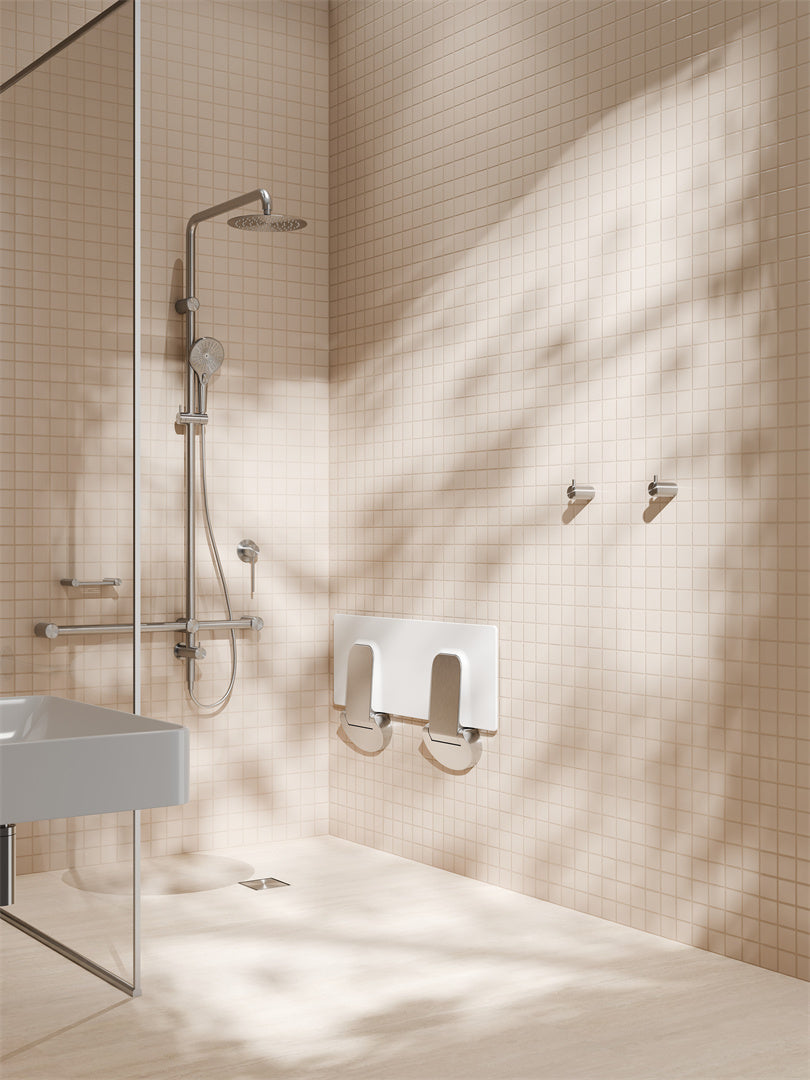 MECCA CARE 32MM T BAR GRAB RAIL 1100X750MM TWIN SHOWER SET BRUSHED NICKEL