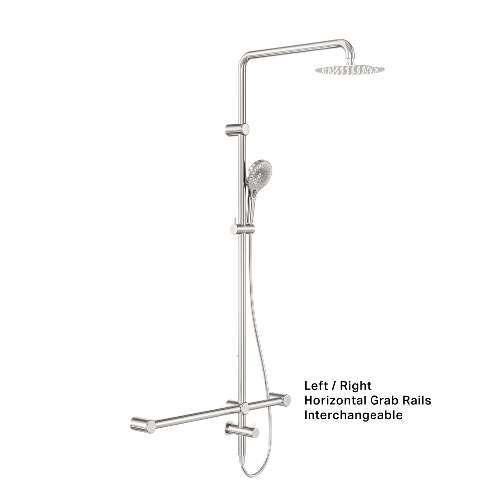 MECCA CARE 32MM T BAR GRAB RAIL 1100X750MM TWIN SHOWER SET BRUSHED NICKEL