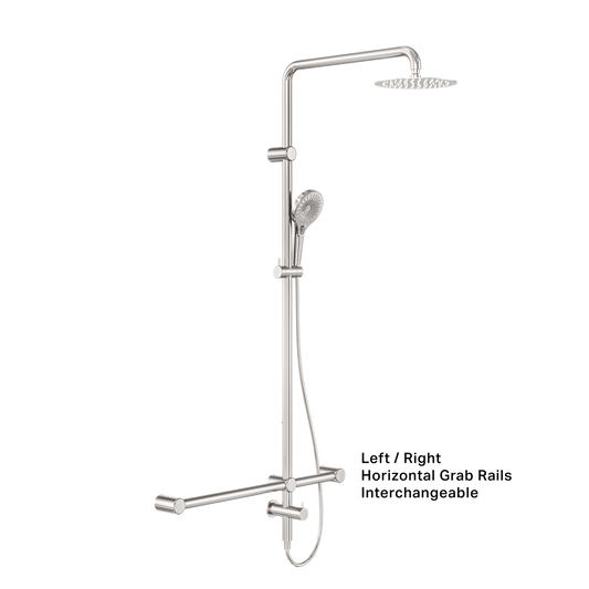 MECCA CARE 32MM T BAR GRAB RAIL 1100X750MM TWIN SHOWER SET BRUSHED NICKEL