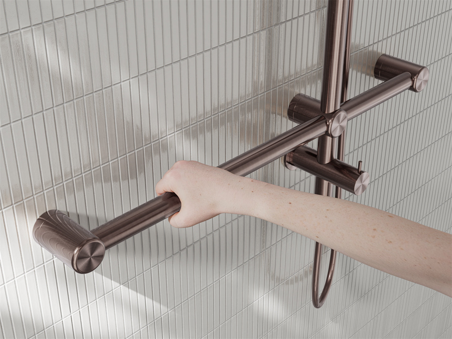 MECCA CARE 32MM T BAR GRAB RAIL 1100X750MM TWIN SHOWER SET BRUSHED BRONZE