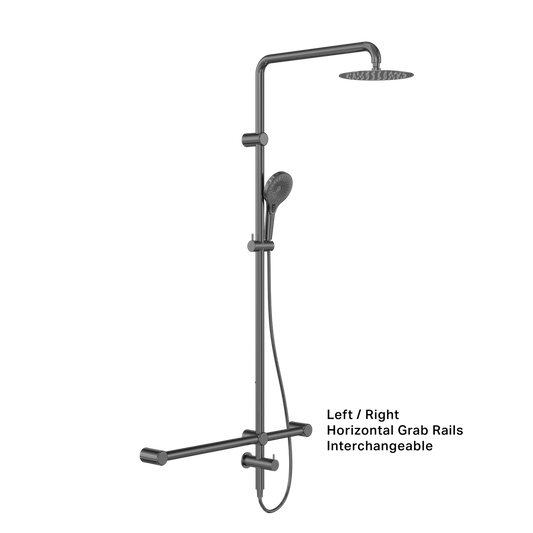 MECCA CARE 32MM T BAR GRAB RAIL 1100X750MM TWIN SHOWER SET GUN METAL