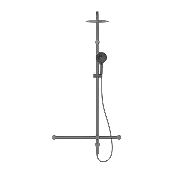 MECCA CARE 32MM T BAR GRAB RAIL 1100X750MM TWIN SHOWER SET GUN METAL