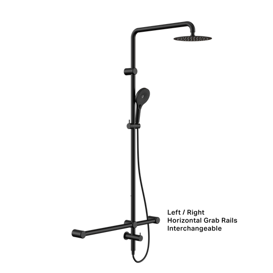 MECCA CARE 32MM T BAR GRAB RAIL 1100X750MM TWIN SHOWER SET MATTE BLACK