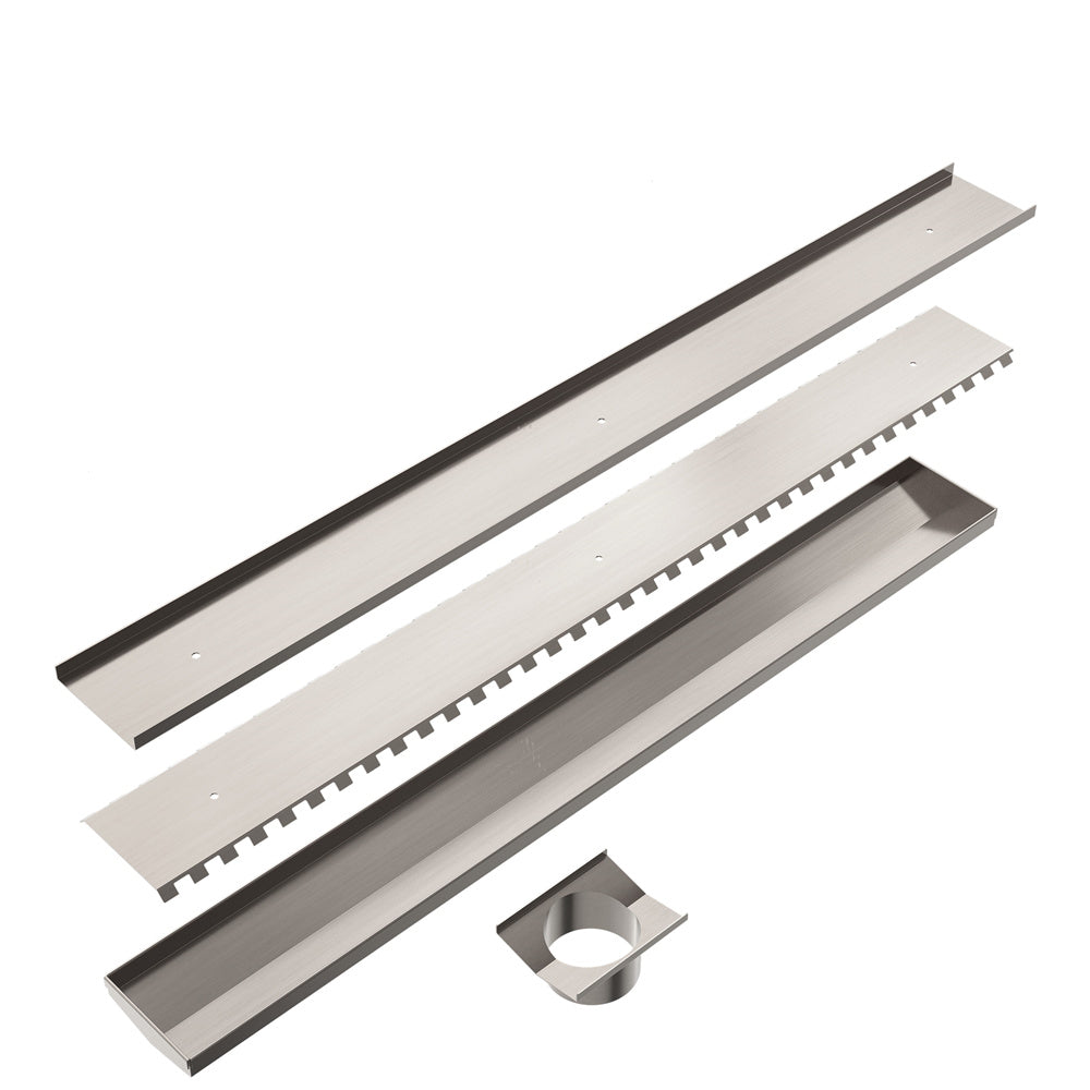 TILE INSERT V CHANNEL 900X106MM FLOOR GRATE 80MM OUTLET BRUSHED NICKEL