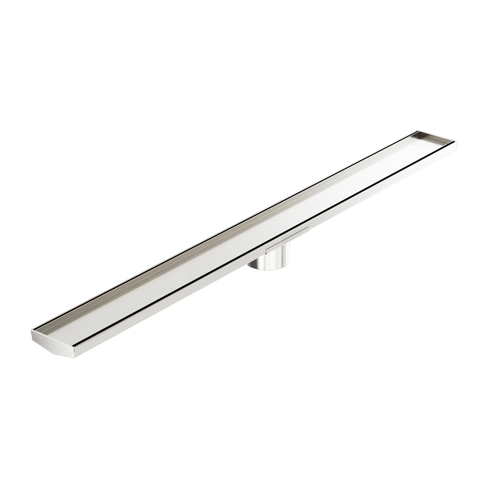 TILE INSERT V CHANNEL 1200X106MM FLOOR GRATE 90MM OUTLET BRUSHED NICKEL