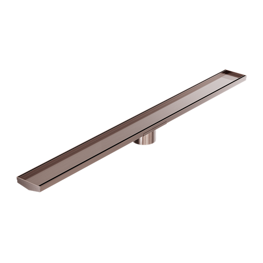 TILE INSERT V CHANNEL 1200X106MM FLOOR GRATE 90MM OUTLET BRUSHED BRONZE