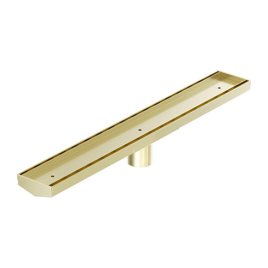 TILE INSERT V CHANNEL 600X82MM FLOOR GRATE 50MM OUTLET BRUSHED GOLD