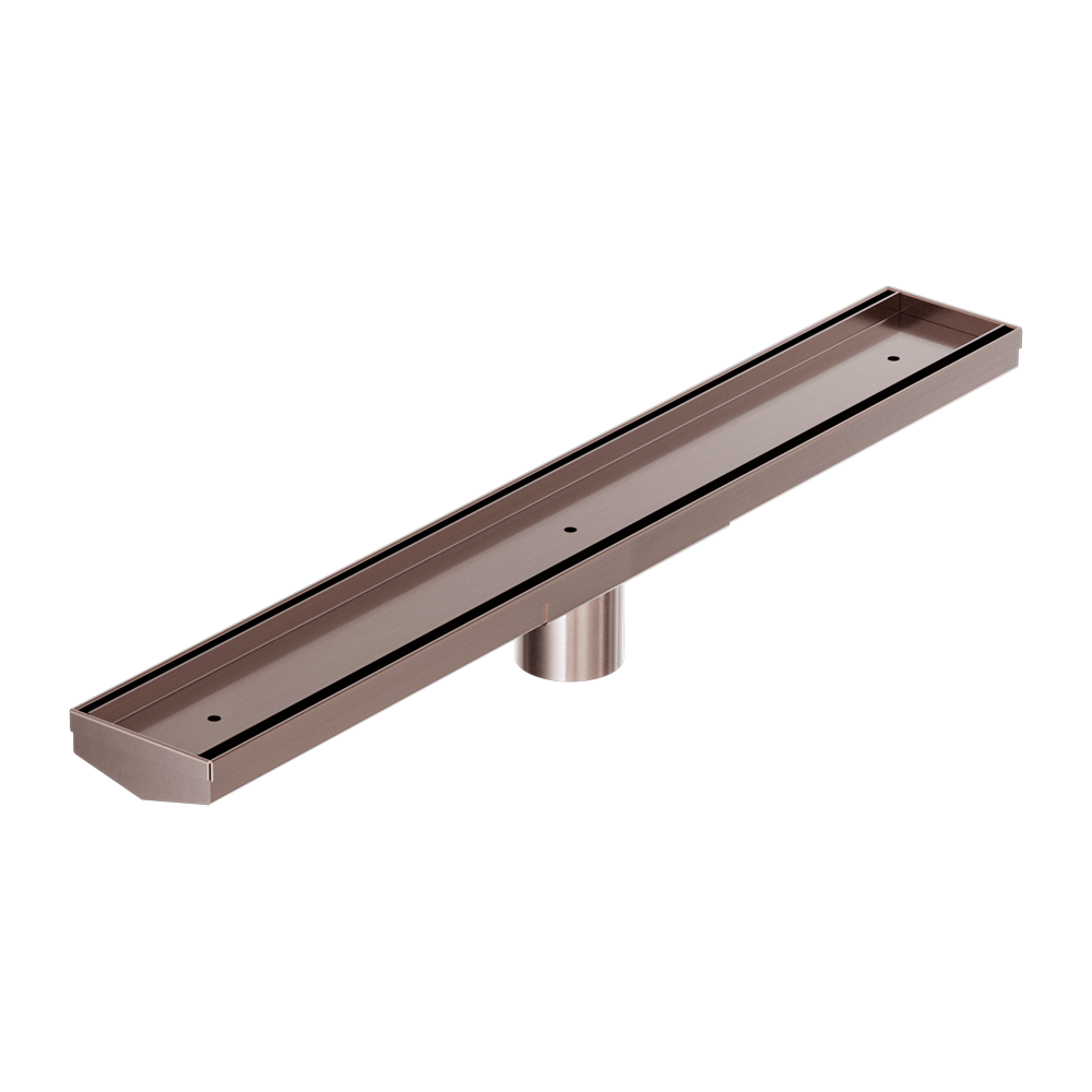 TILE INSERT V CHANNEL 600X82MM FLOOR GRATE 50MM OUTLET BRUSHED BRONZE