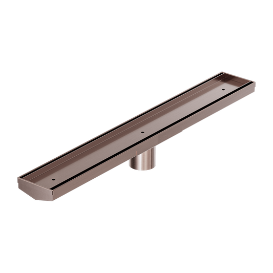 TILE INSERT V CHANNEL 600X82MM FLOOR GRATE 50MM OUTLET BRUSHED BRONZE
