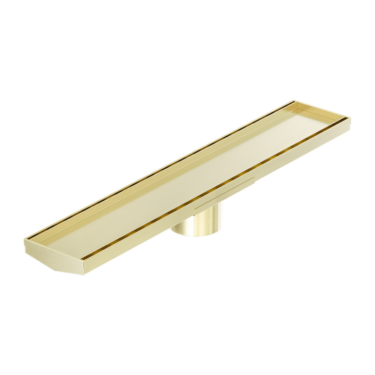 TILE INSERT V CHANNEL 600X106MM FLOOR GRATE 80MM OUTLET BRUSHED GOLD