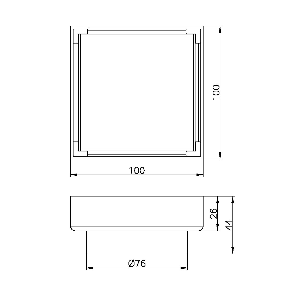 100MM SQUARE TILE INSERT FLOOR WASTE 80MM OUTLET GUN METAL
