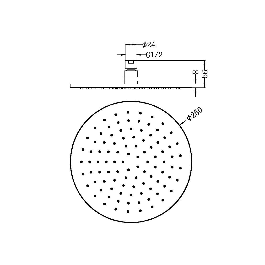 250MM ROUND SHOWER HEAD CHROME (NRROA1001CH) MATTE BLACK