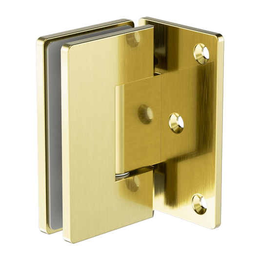 90 DEGREE GLASS TO WALL SHOWER HINGE 10MM GLASS BRUSHED GOLD