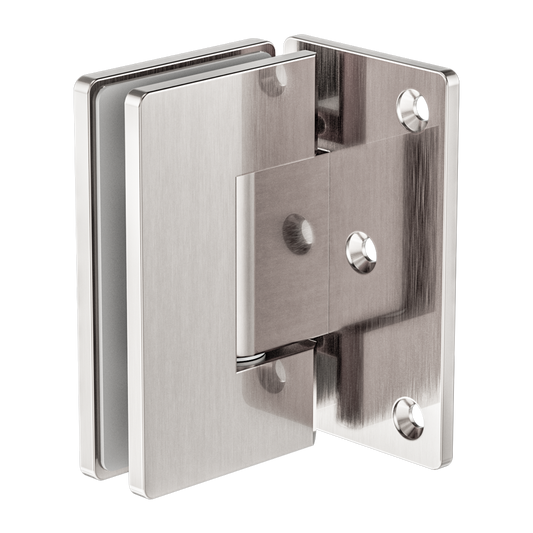 90 DEGREE GLASS TO WALL SHOWER HINGE 10MM GLASS BRUSHED NICKEL