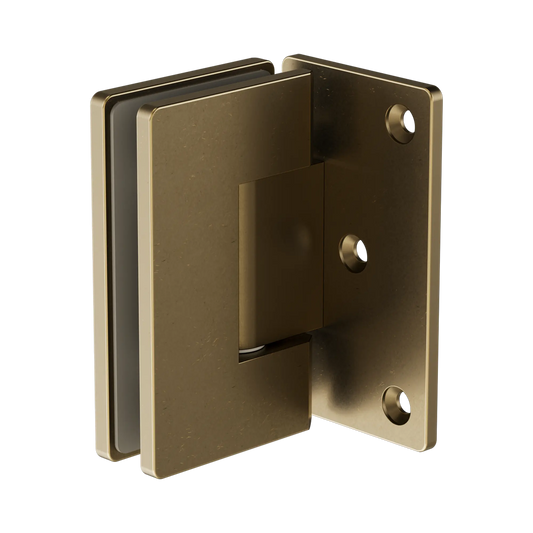 90 Degree Glass To Wall Shower Hinge 10mm Glass Tumbled Antique Brass