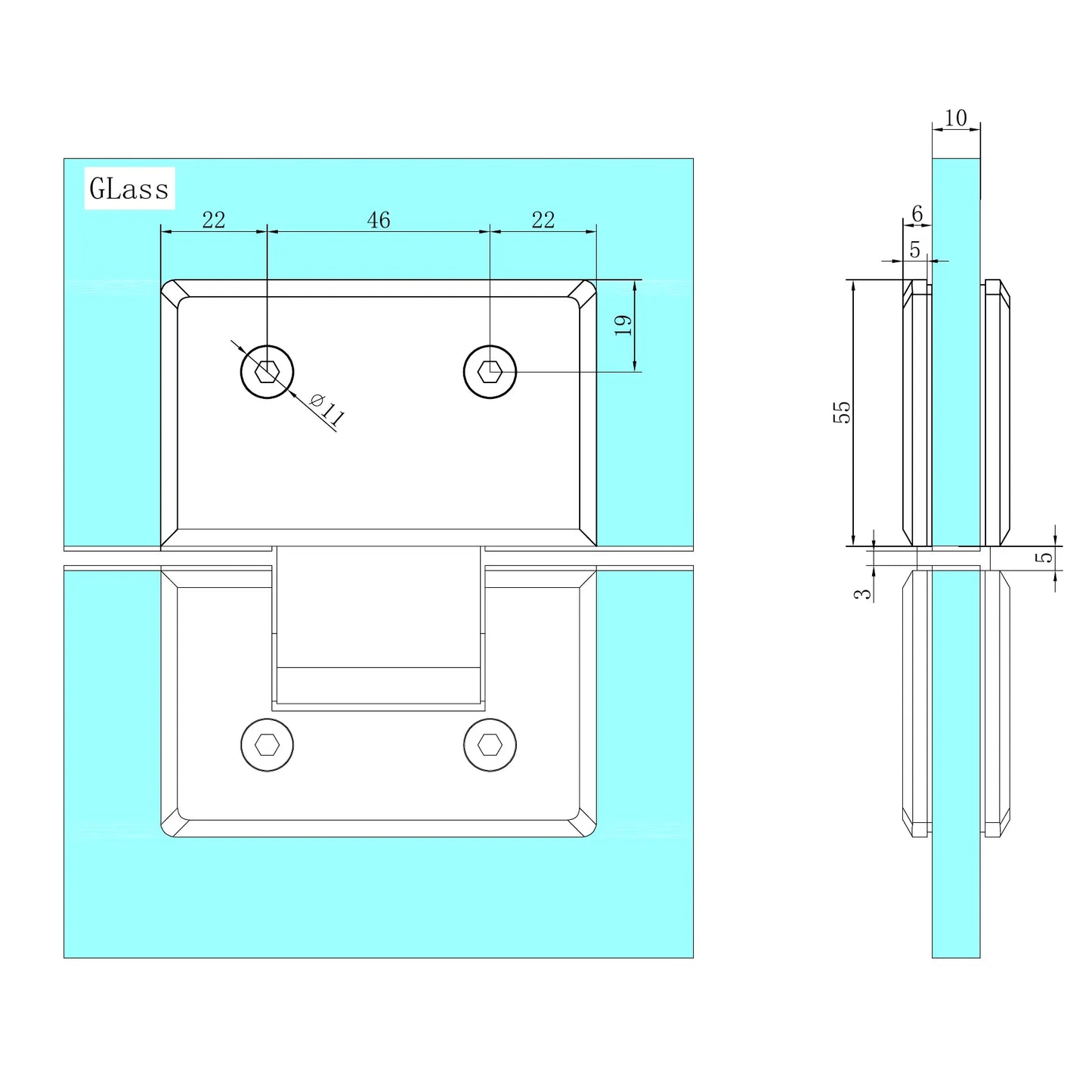 180 DEGREE GLASS TO GLASS SHOWER HINGE 10MM GLASS GUN METAL