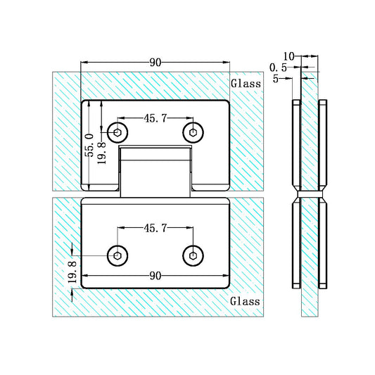 180 DEGREE GLASS TO GLASS SHOWER HINGE 10MM GLASS BRUSHED NICKEL