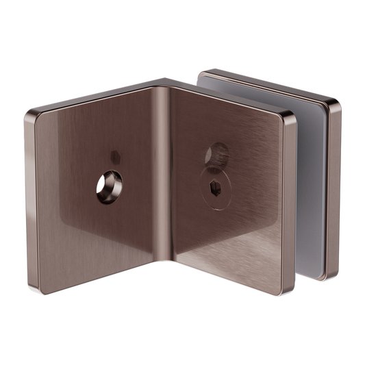90 DEGREE GLASS TO WALL BRACKET 10MM GLASS BRUSHED BRONZE